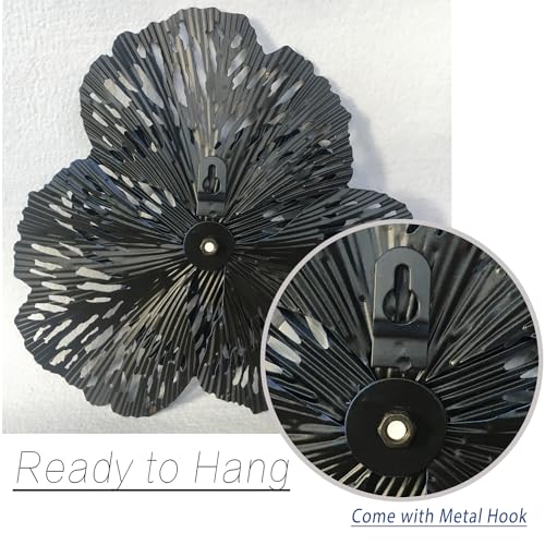 10" Metal Flower Wall Art Decor, Rustic Modern Floral Sculpture, Distressed Iron Wall Hanging Home Decoration Accent Artworks for Indoor Kitchen Bedroom Living Office Outdoor Garden Patio (36D-Blue) - Image 6