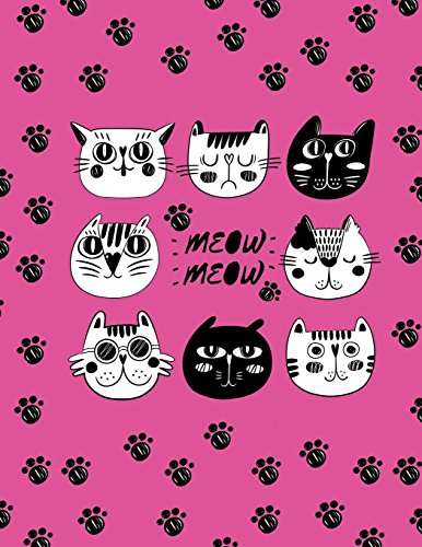 Meow Meow: Cats Faces Sketchbook For Girls, 8.5" x 11", 110 Pages, Large Blank Cool Sketchbook With A Cute Cats Pattern On A Dark Pink Background For ... Writing And Notes (Funny Cat Notebooks)