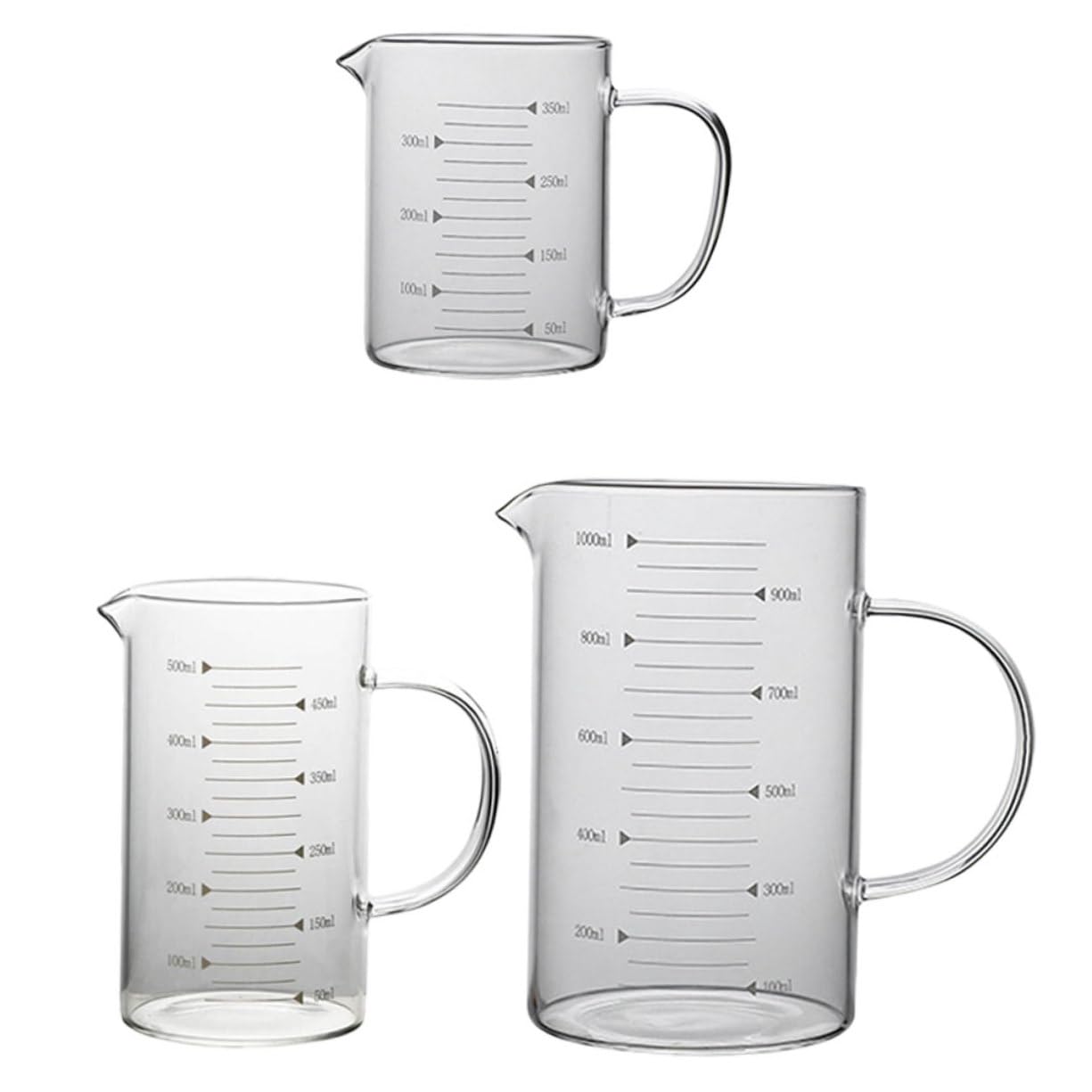 3 Stück Glas Messbecher mit Skala aus Borosilikat für Küche