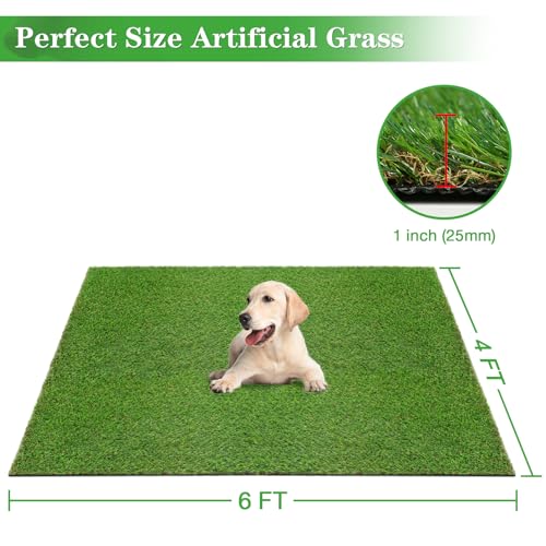 Image of GLOBREEN Extra Large Artificial Grass Pee Pads for Dogs Potty Training, 4FT X 6FT Fake Turf Outdoor Rugs for Pets Patio Balcony, with Drainage Hole