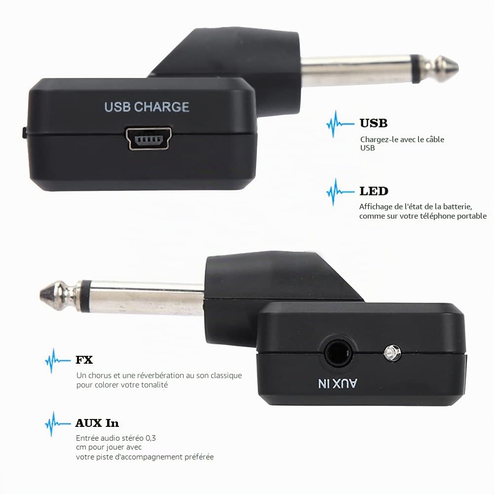Ampli Casque pour Guitare, Mini Amplificateur de Casque de Guitare avec Effet Wah Rechargeable, Prise de 6,35 mm / 0,25 Pouce