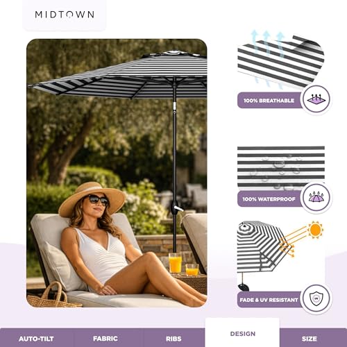 Image of Midtown Umbrellas Lean - 10 Ft Patio Umbrella, Black & White Canopy
