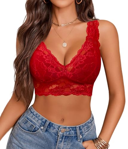 Image of Avidlove Bralettes for Women Lace Bra Non Padded Longline Bralette Deep V Triangle Sexy Everyday Lingerie Bras