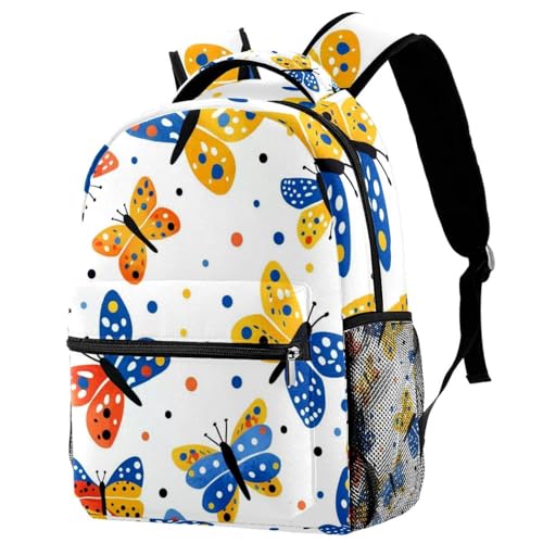 Sac à dos léger avec poches latérales et organiseur motif papillons à pois