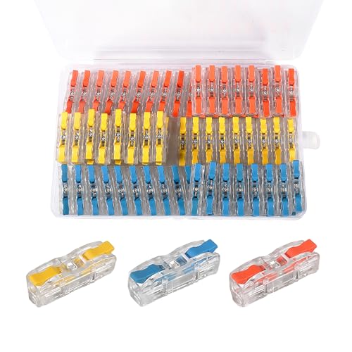 75PCS Lever Wire Connector Compact Connectors Quick Connect Electrical Wire Conductor Connectors Kit for Circuit Inline Splice AWG 28-12,1 in 1 Out,Transparent (Yellow + Orange + Blue)