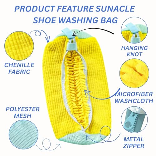 Image of Yellow Weaves 2 Pcs Shoe Washing Machine Bag | 360 Deep Clean Shoes Laundry Bag with Zipper | Reusable, shoe Washer, Microfiber Protective Pouch for Toys, Sneakers & Slippers (Yellow & Grey)