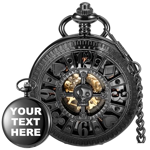 Image of Men's Mechanical Hollow Design Hand Wind Pocket Watch Roman Numerals Steampunk with Chain Box