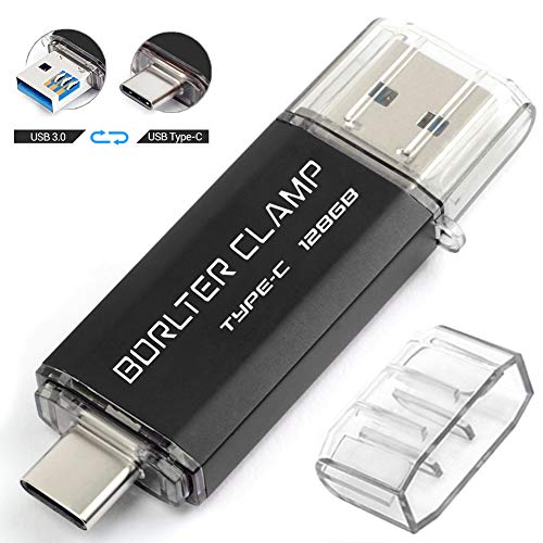 128GB Type C USB 3.0 Dual Port Flash Drive, BorlterClamp USB C OTG