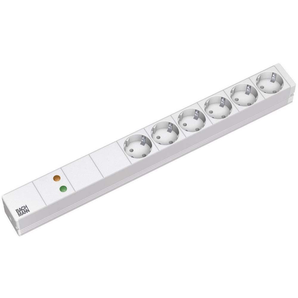 Bachmann Steckdosenleiste 19'' Zoll PDU 6-Fach mit Überspannungsschutz sowie Netz- und Frequenzfilter 1HE 2m Kabel Mehrfachsteckdose für Serverschrank Rack Grau 333.402 (inkl. 2X Befestigungswinkel)