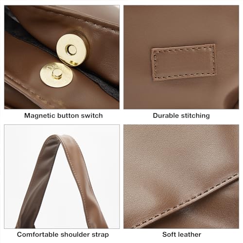 Image of FOXLOVER Sleek PU Hobo Shoulder Bag with Magnetic Closure for Daily Use, Brown