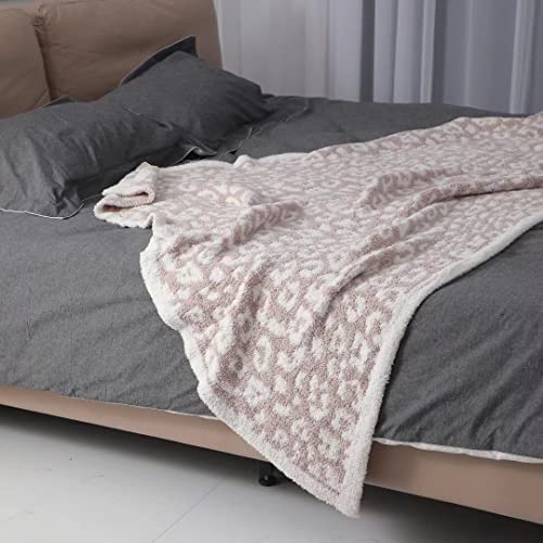 Soft Fuzzy Fluffy Leopard Knit Throw Blanket, Cozy Plush Reversible Blanket Cheetah Blanket For Couch Sofa Bed, Stone/Cream #TOP2