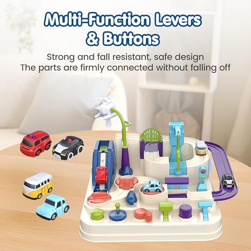 Image of Kidology Car Race Tracks Toy | Car Adventure Toy for 0-3 Years, Boys, Girls & Kids | Playset City Rescue Activity for Toddlers | Pre Educational Learning Puzzle Gift for Babies (Mechanical 4 Cars)