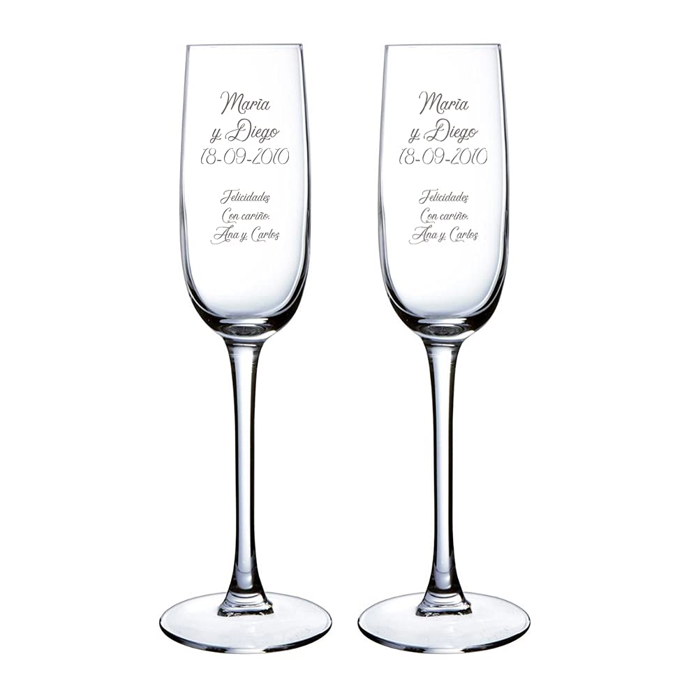 CALLE DEL REGALO Calledelregalo Copas de Cava de cristal personalizadas con el grabado del Texto Que tú Quieras