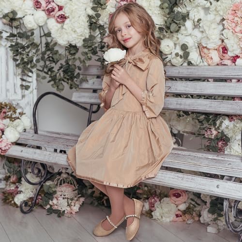 SANDALUP Little Girls Dress Shoes Mary Jane Ballerina Flat Shoes for Wedding Party School with Pearl Rhinestone Strap3