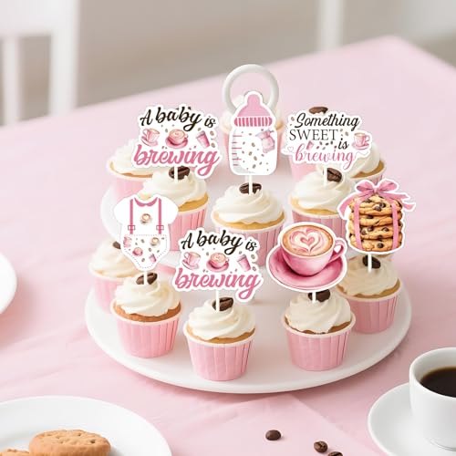 Décorations cupcake A Baby is Brewing pour baby shower thème café et biscuits - Lot de 24 - 3
