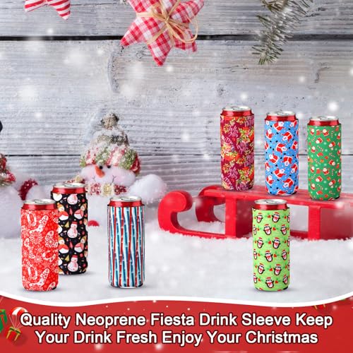 Pickmesh 60count Christmas Slim Beer Can Cooler Sleeves 12oz Soda Beer Drink Cooler Sleeve Reusable Insulated Neoprene Can Holders to Bottle Santa Claus Snowman for Christmas Party Supplies Decoration