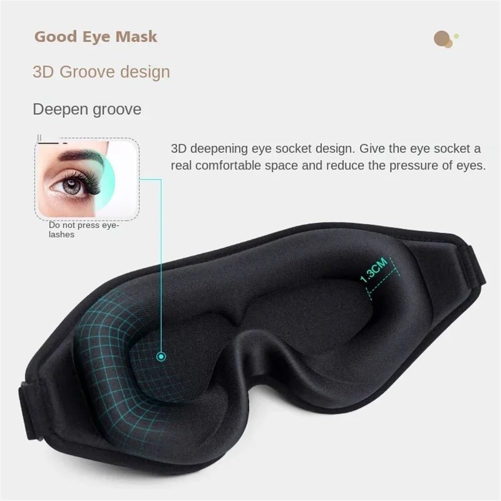 Maschera 3D da viaggio per dormire, naturale, portatile, morbida, in memory foam, imbottita, copertura per gli occhi, maschera per occhiali (nero, 4 pezzi)