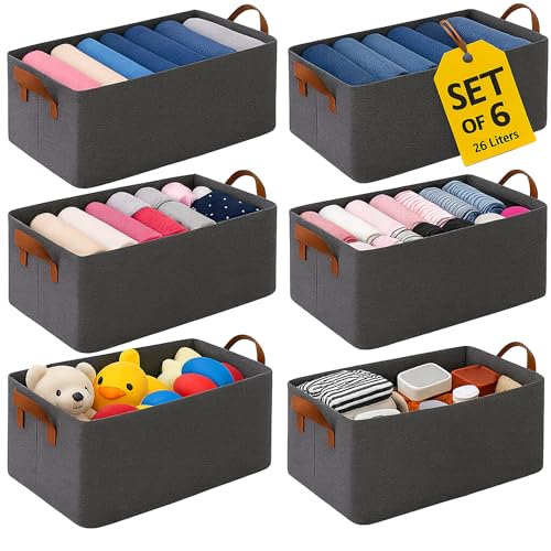 Image of Storage Box and Organiser for Clothes | Cloth Organizer for Storage | Clothes Wardrobe Organizer for Storage | Fits in Small Closet & Room Corner | Pack of 6, Grey