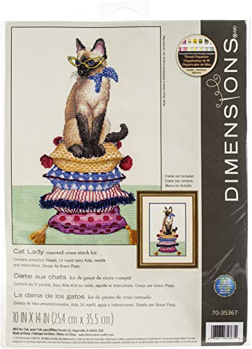 Dimensions 'Cat Lady' Counted Cross Stitch Kit, 14 Count Ivory Aida Cloth, 10'' x 14''.