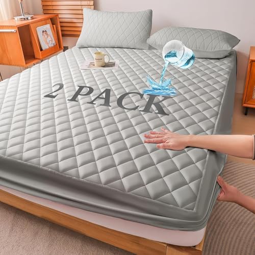 WESLEEPER Protector de colchón impermeable de 2 piezas, funda de colchón de tamaño completo, supersuave, transpirable, lavable a máquina, para casa, dormitorio, hotel (gris 180)