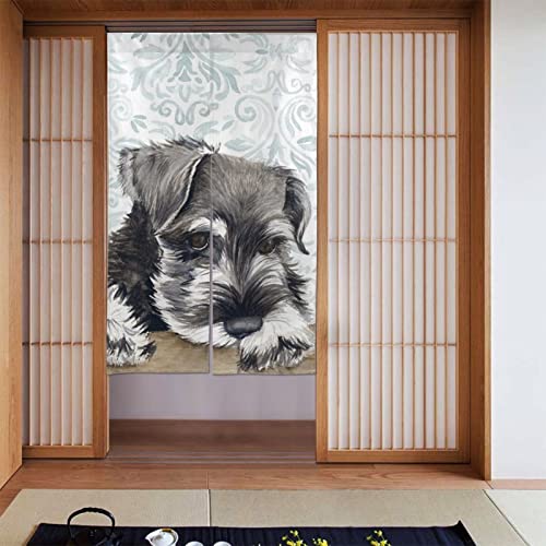 のれん シュナウザー 可愛い 犬 洗える アニメ 暖簾 和風 目隠し 遮光 ロング カーテン 間仕切り おしゃれ キッチン リビング 玄関 飲食店 出入り口 幅86cmx丈143cm cb134