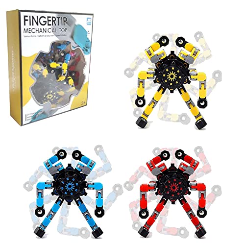 Sensory Fidget Spinners Toy Funny Finger Hand Spinner Toys with Transformable Chain Mechanical Spiral Twister Fingertip Gyro Stress Relief Toy for Kids Adults (3 Pack)