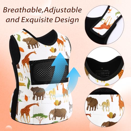 Image of Janmercy Weighted Vest for Kids Ages 4 to 7 and Ages 8+ Boy Girl Adjustable Breathable Compression Vest for Processing Issue(Wildlife,Small,Beige)