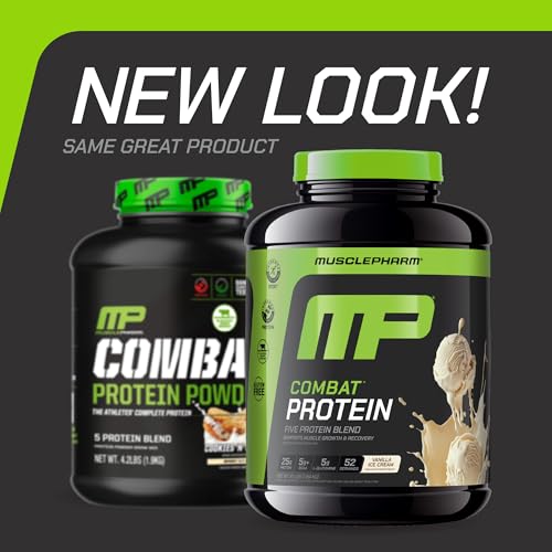 Image of MusclePharm Combat Protein Powder, Vanilla Flavor, Fuels Muscles for Productive Workouts, 5 Protein Sources including Whey Protein Isolate & Egg Albumin, Gluten Free, 4 lb, 52 Servings