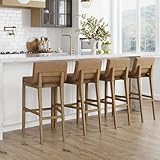 Nathan James Gracie Modern Upholstered Bar Chair, Wooden Bar Stool for Kitchen Island with Faux Leather Upholstery, Light Brown, Set of 4