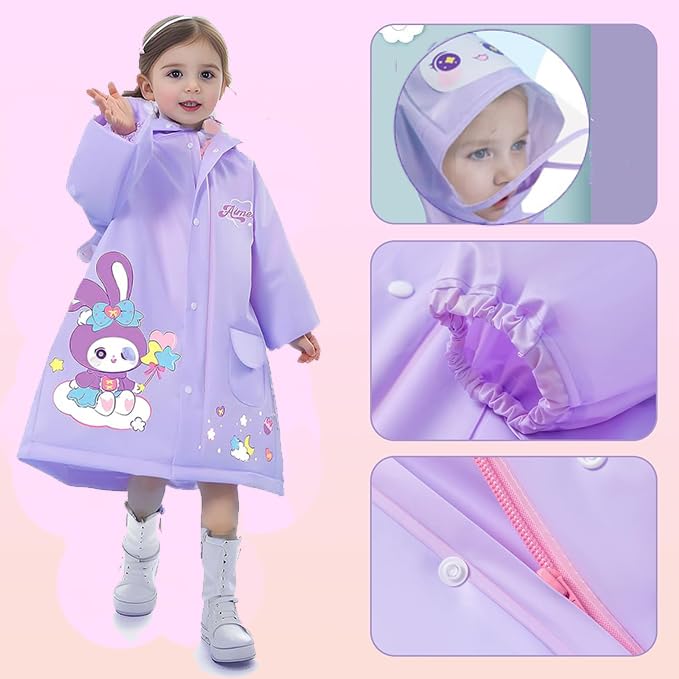Image of Bold N Elegant 3D Kids Cartoon Soft Luxurious Waterproof Raincoat Rain Jacket Rain Suit with Backpack Space and a complimatory Storage Pouch for Kids Boys n Girls