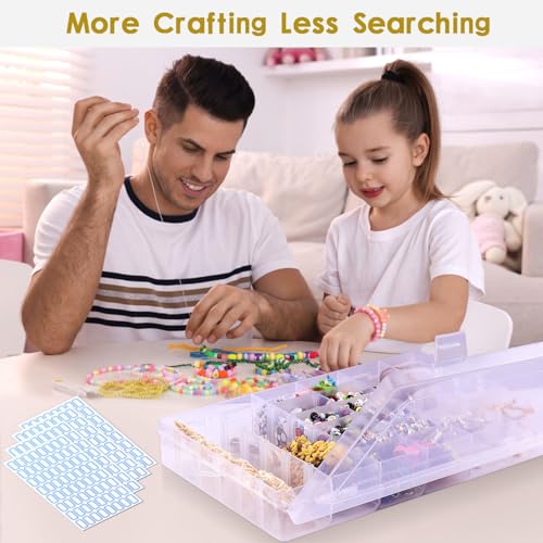 Image of 4 Pack Plastic Organizer Box, 36 Grids Bead Storage Containers with Adjustable Divider, Organizer Box for Bead Art DIY Craft Jewelry Fishing with 512 Label Stickers