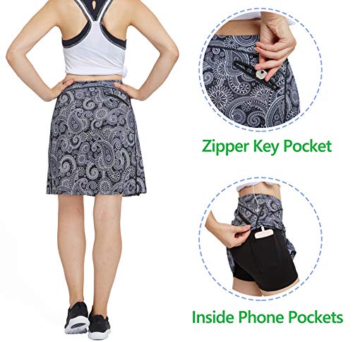slimour Women Print Golf Skirt Travel Skirts with Pockets Swim Skirt High Waist with Shorts Paisley M