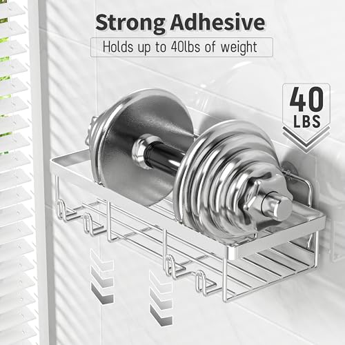 Image of Liuoud 10 Pack Shower Caddy Organizer Rack Shelf for Inside Shower, Self Adhesive Wall Storage Basket Rustproof Stainless Steel Shampoo Holder Bathroom Accessory Decor Set, Silver