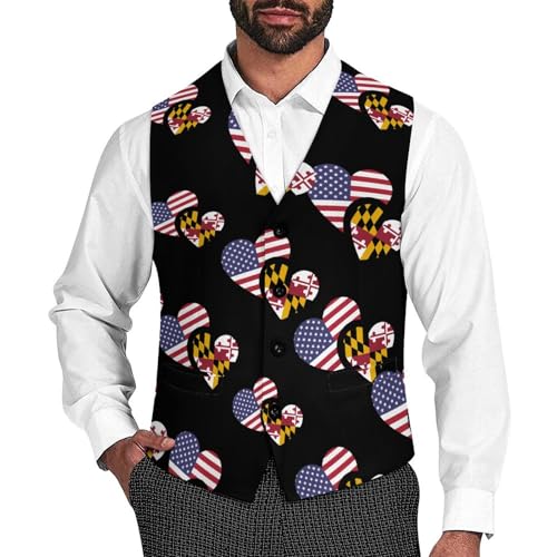 U.S. Maryland Flag Formal Suit Vest for Men Waistcoat Printing Business Casual Dress for Tuxedo