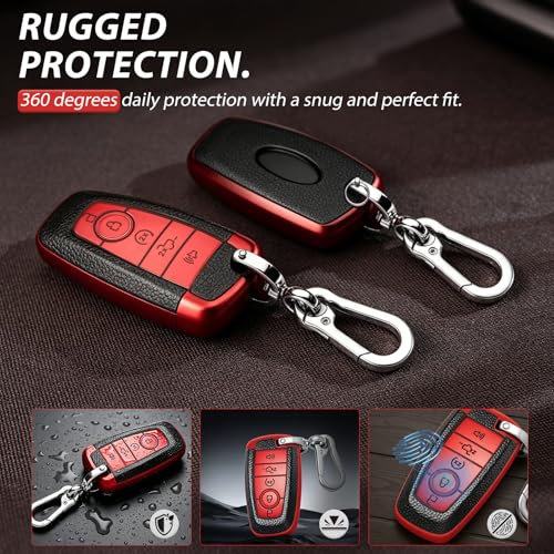 Funda para llavero Ford F150 y Explorer acabado premium rojo 5 botones 3