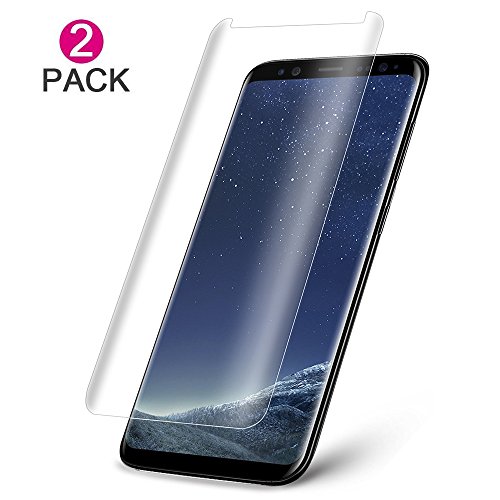 [2-Pack] Galaxy S8 Tempered Glass Screen Protector, ANKOON [Case Friendly] [3D Curved ], 96% Half Coverage Version] HD Anti-Bubble Scratch Fingerprint Proof (Transparent)