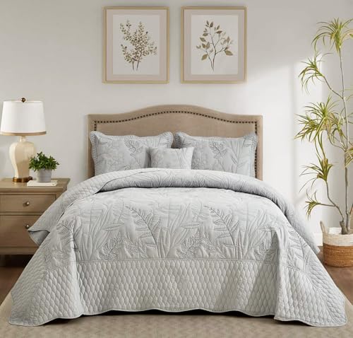 Image of DaisyHuang Full Size Bedspread Set, 5‑PCE Reversible Quilt Set 96x110 Grey