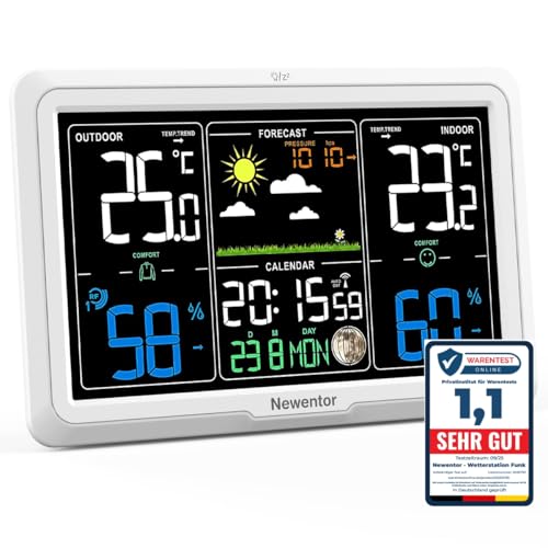 Newentor Wetterstation Funk mit Außensensor - Lebenslange Außensensor-Garantee - Lebendiges VA-Display für 330°Ablesbarkeit - Dauerhafte Beleuchtung, Weiß Newentor Wetterstation Funk mit Außensensor - Lebenslange Außensensor-Garantee - Lebendiges VA-Display für 330°Ablesbarkeit - Dauerhafte Beleuchtung, Weiß
