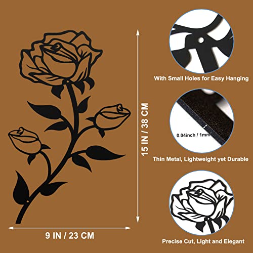 Estart Large Rose Flower Wall Decor,15“H Black Metal Art Ornament Wall Hanging For Indoor Outdoor Home Bedroom Office (1 Piece) #TOP1