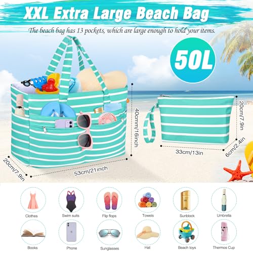 Image of HUANLANG Extra Large Beach Bag Waterproof Beach Totes Bags for Women Men,Pool Bag with Zipper Wet Pocket
