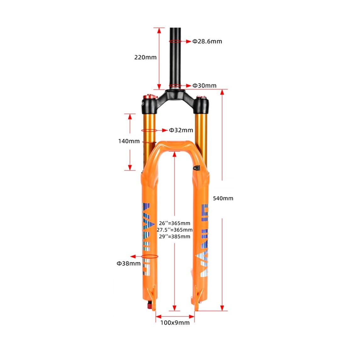 Fourche à air pour VTT, Tube Droit de 28,6 mm, Fourche Avant de Suspension pour VTT, réglage du Rebond de 9 mm par QR, Blocage Manuel/à Distance, débattement de 120 mm, Version fre