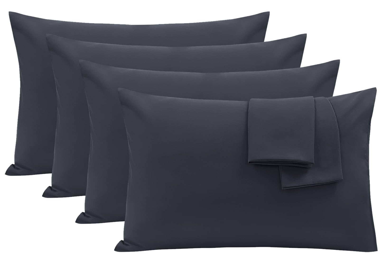 Oxford Homeware Charcoal Pillow Cases 4 Pack- Soft Brushed Microfiber Standard Size Pillowcases Envelope Closure, Fade & Wrinkle Resistant Breathable Bed Pillow Covers (50 x 75 cm)