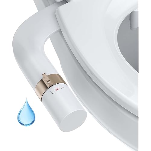 Ultra-Slim Bidet Attachment, Non-Electric Toilet Bidet with Dual Self-Cleaning Nozzles, Adjustable Water Pressure for Frontal and Rear Wash, Easy Installation, Rose Gold
