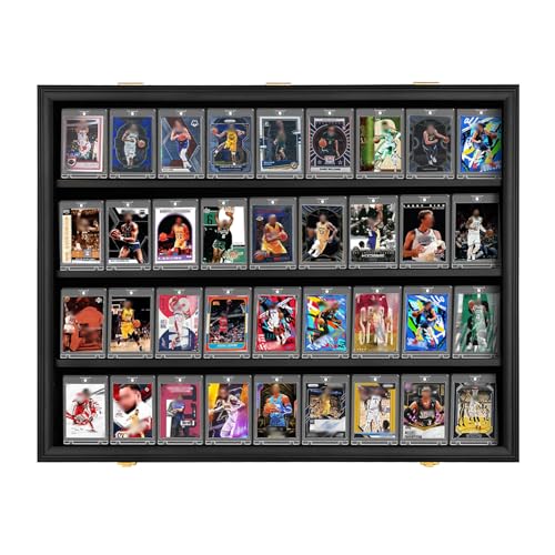 Hactyn 36 Baseball Card Display Case 1 Pack, Graded Sports Card Display Frame Lockable with UV Protection, Large Wall Cabinet for Football Hockey Basketball Trading Cards 1 Pack