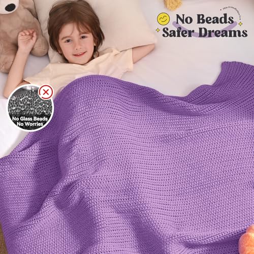 Guohaoi Knitted Weighted Blanket Kids (Purple 40"x60" 7lbs) No Beads Cooling Heavy Blanket, Home Decor Breathable Chunky Knit Throw Blanket for All-Season Use
