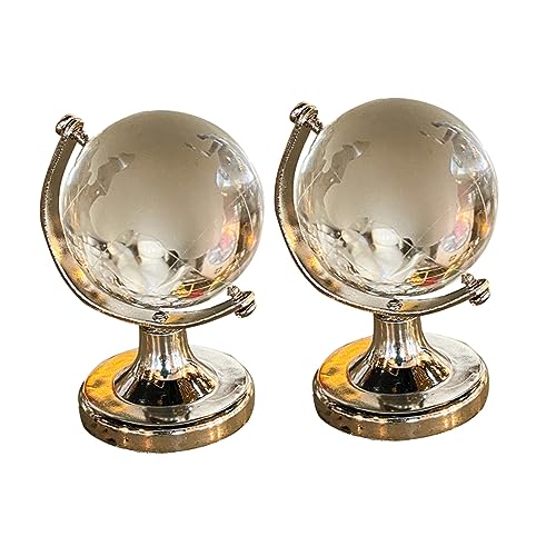 Vaguelly 2Pcs Miniature Desktop Globe Ornament Chic Geography Decor for Home Office High Borosilicate Unique Design Creative present Idea