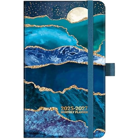 2025-2027 Pocket Planner - 3 Year Monthly Pocket Calendar/Planner 2025-2027, Jan 2025 - Dec 2027, 6.4" x 3.8", 60 Notes Pages, Elastic Closure, Pen Loop, 2 Book Marks, Inner Pocket Cover