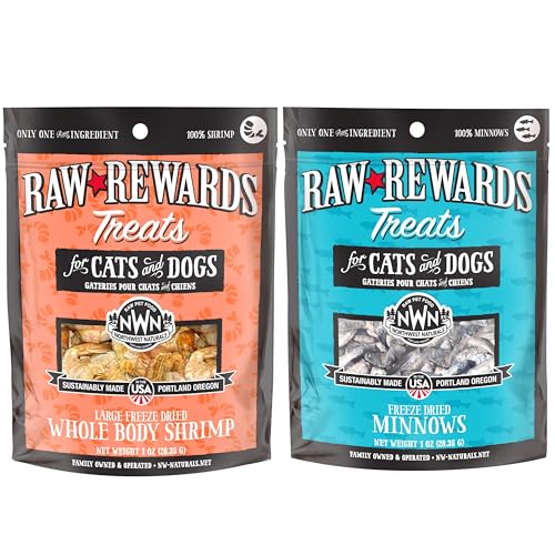 Northwest Naturals Raw Rewards Freeze-Dried Treats - Shrimp (1 oz) & Minnows (1 oz) Treats for Dogs & Cats - Healthy, 1 Ingredient, Human Grade Ingredients, All Natural