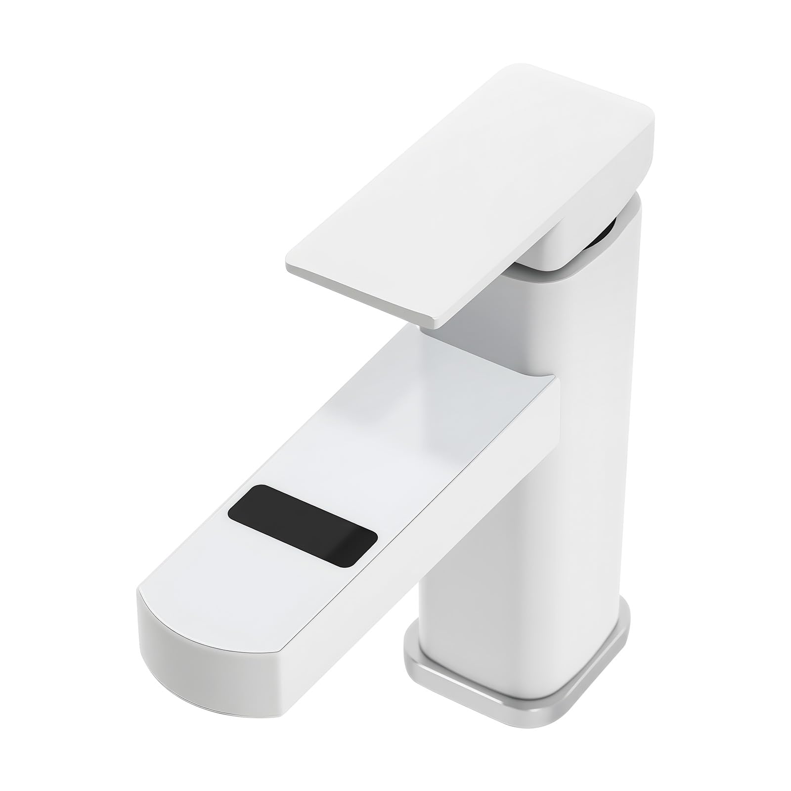 Mitigeur Lavabo avec Affichage Numérique de Température, Robinet Salle de Bain Noir Blanc Monocommande, Robinet Vasque avec Mousseur et Cartouche Céramique, Eau Chaude Froide (Blanc)