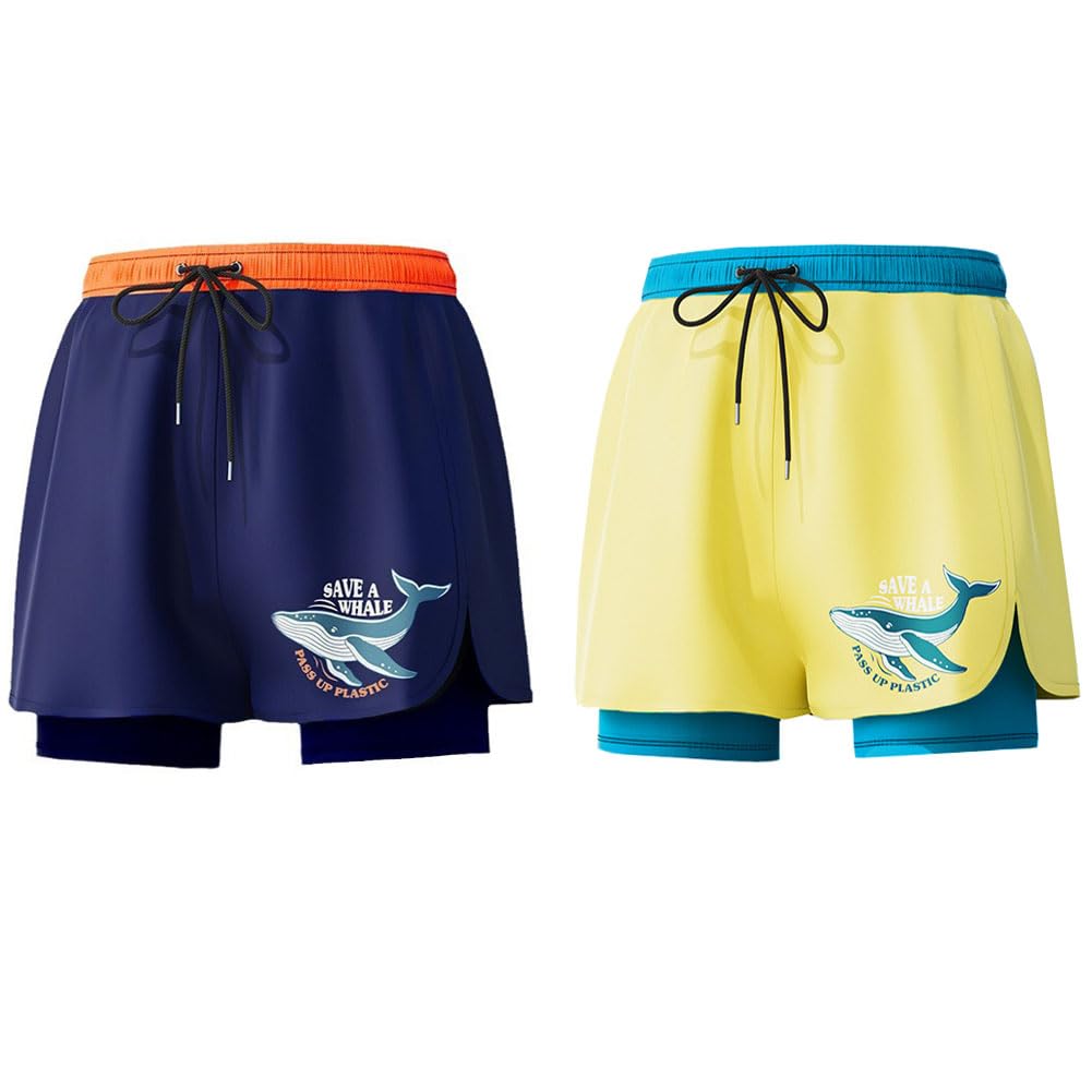 Fedmois Boys Whales Swim Set 2 Pieces Swimming Trunks With Compression Liner, 3 Years